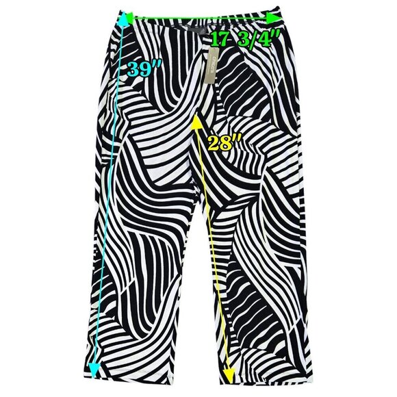 Chico's Travelers NWT Black White Abstract Swirl Pull On No Tummy Pants PETITE - Picture 2 of 9